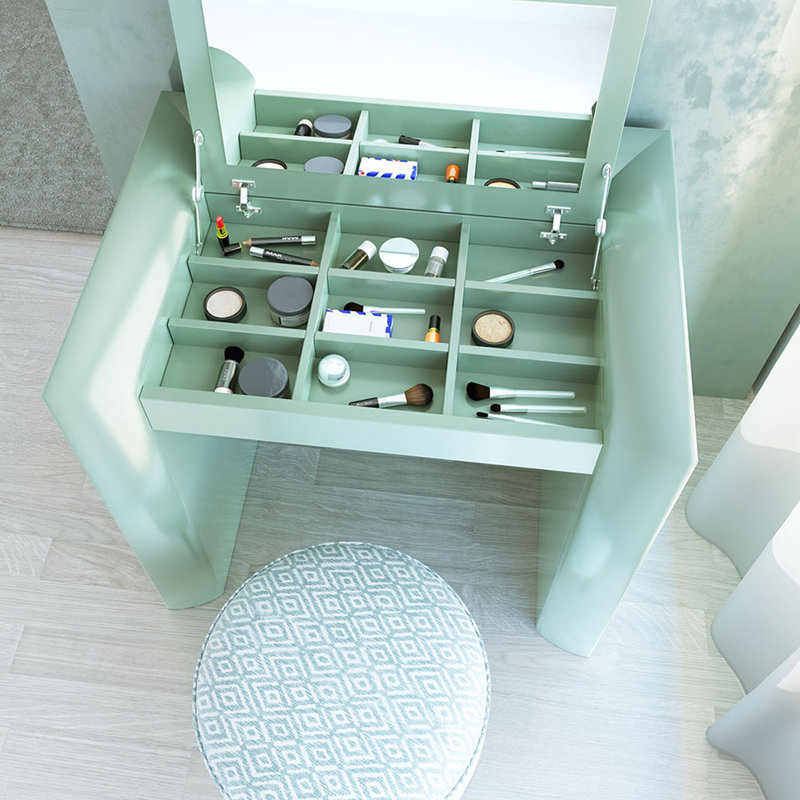 Ensemble coiffeuse avec tabouret et miroir, Mat