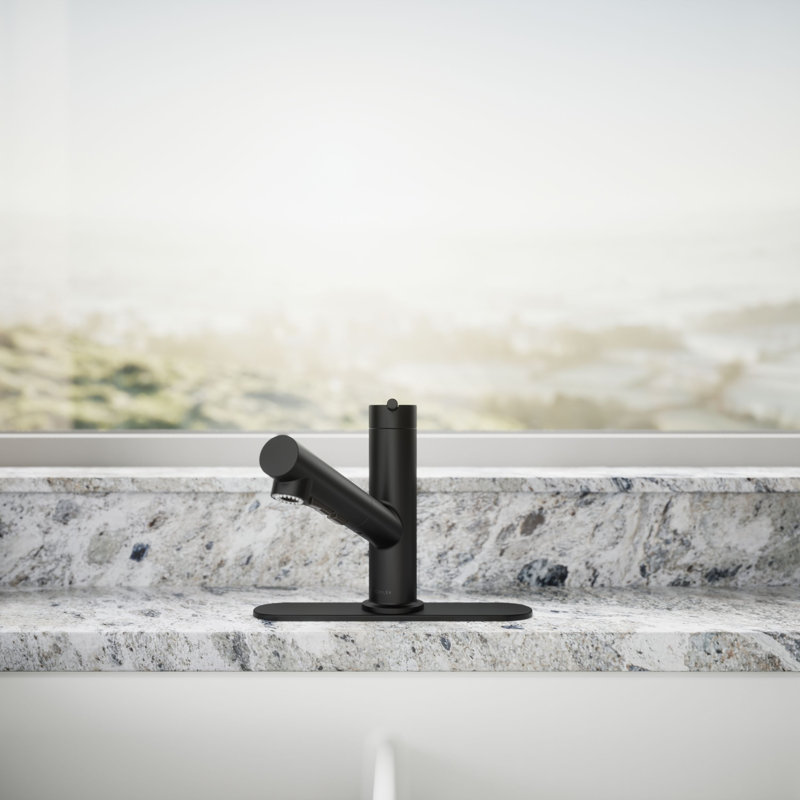 Crue Pull-Out Kitchen Sink Faucet, Pull-Out Laundry Faucet with Three-Function Sprayhead, Matte Black
