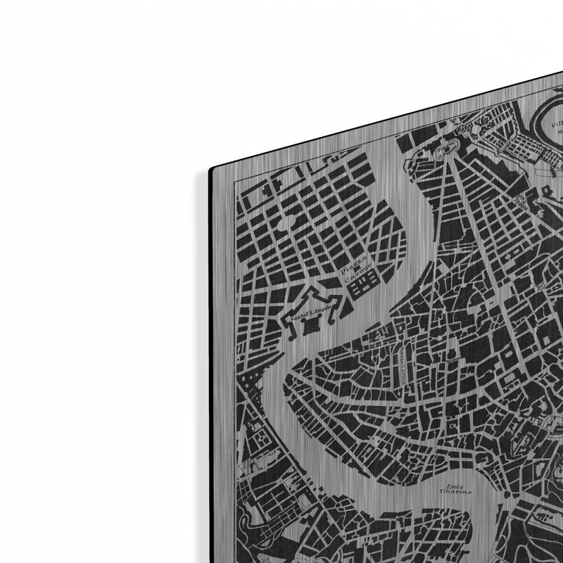 Art mural en métal luxueux «Rome Map Black» par Laura Marshall, H 12 po x l 12 po