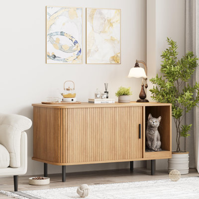 Cat Litter Box Enclosure With Cat Scratch Pad