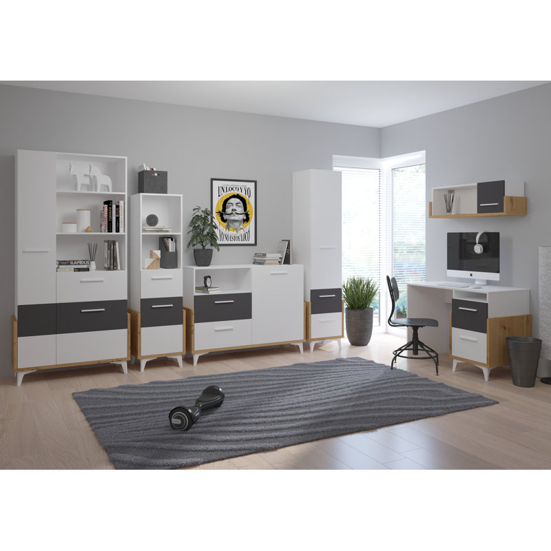 Mazzeo Writing Desk, 76cm H x 105cm W x 57cm D, Graphite, Right