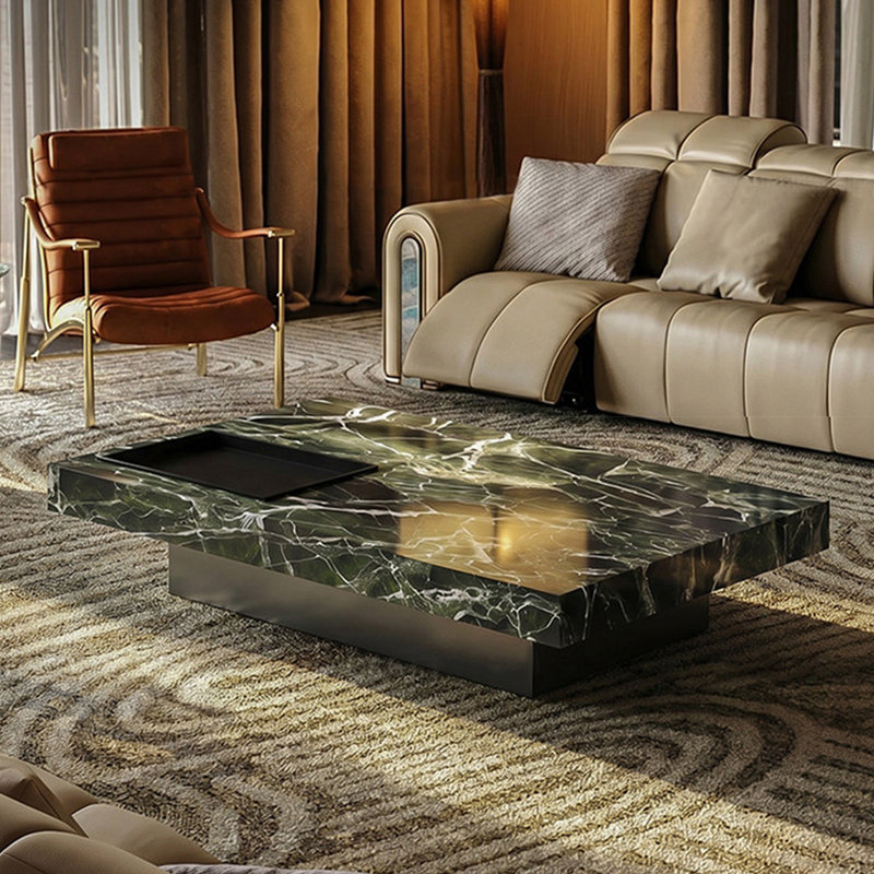 Table basse rectangulaire moderne en marbre, H 11,8 po x l 59,1 po x P 35,4 po