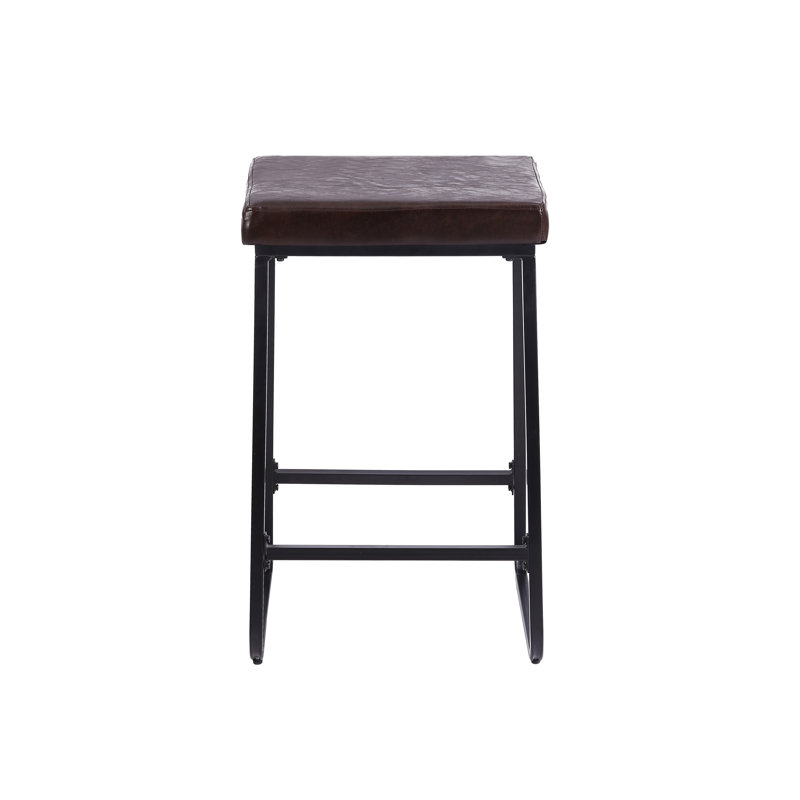 Ensemble de 2 tabourets de bar Ebern Designs Senga, cuir d'unité centrale, pieds en fer, Brun