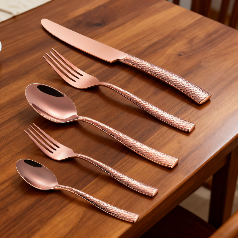Premium Stainless Steel Hammered Flatware Set Mirror Finish Silverware Cutlery Set Service For 4 With Spoons Forks Knives 20 Piece Set