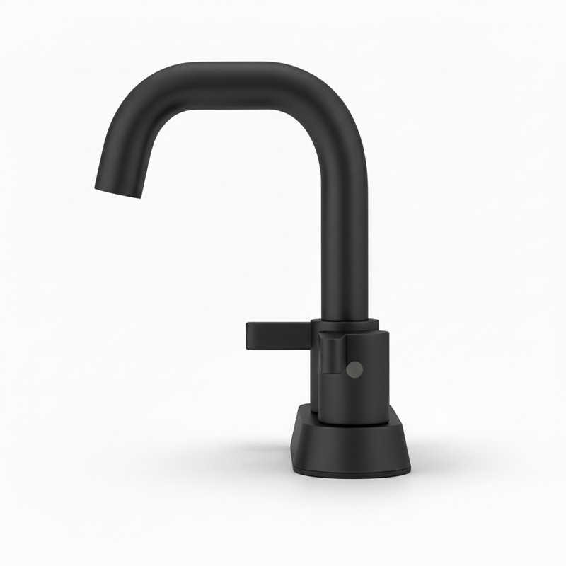 Robinet de salle de bain central à arche haute 4 po noir mat avec drain escamotable et conduites d'alimentation, Noir mat
