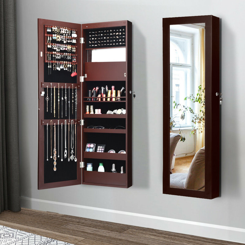 Armoire à bijoux murale avec miroir Amrutha, Blanc