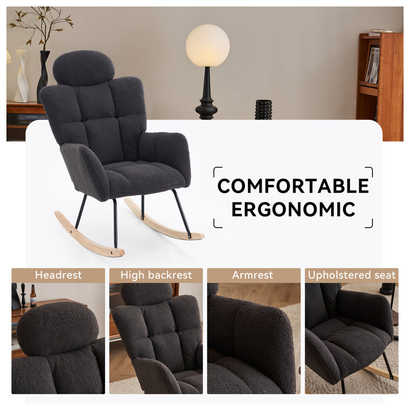 Chaise berçante rembourrée Modern Teddy - Siège rembourré pour le salon / la chambre à coucher, Gris foncé