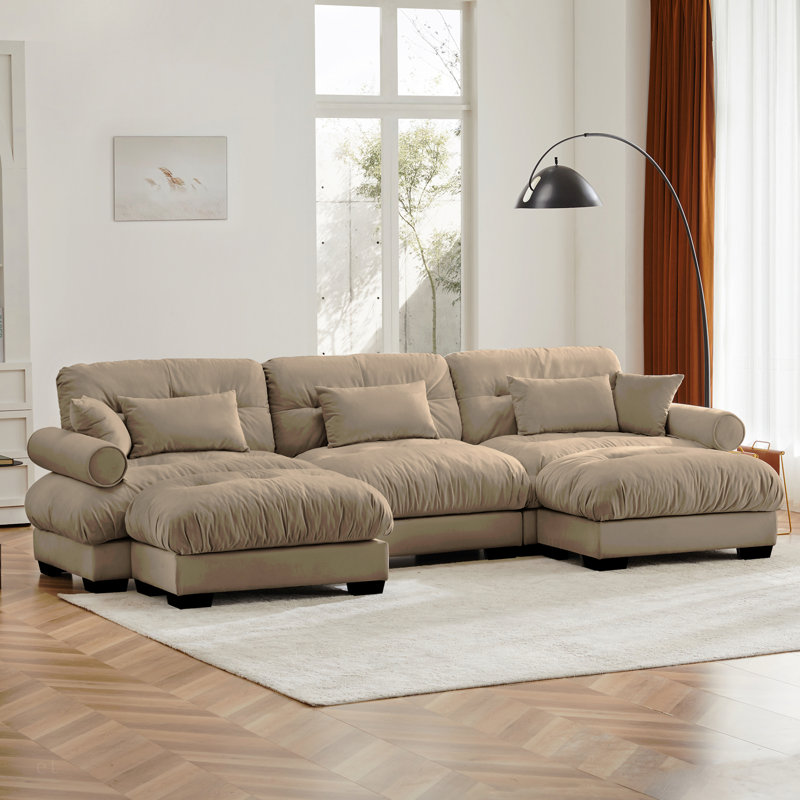 Canapé modulaire en U en forme de U avec deux repose-pieds mobiles, canapé d'angle moderne à 3 places avec coussins de taille, coussins décoratifs et accoudoirs Blostered, canapé convertible en forme de L pour le salon