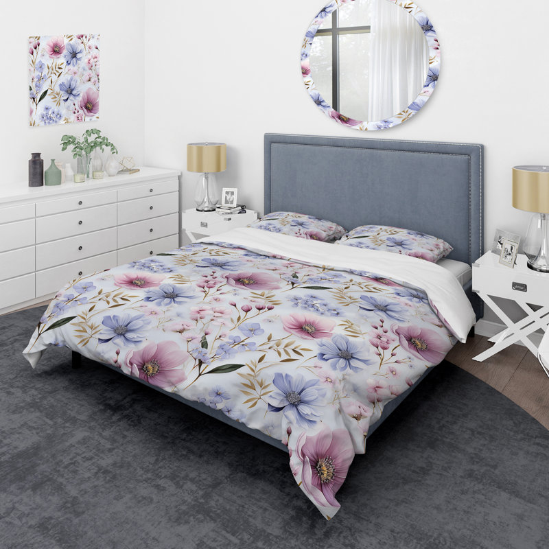 Ensemble de housse de couette mauve et rose, Housse de couette pour grand lit et 2 taies décor