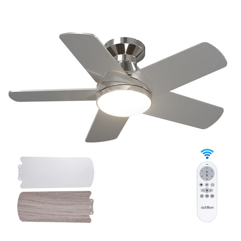 32 inch Low Profile Ceiling Fan with Light and Remote Control, Nickel