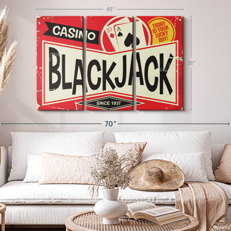«Retro Blackjack Sign» sur toile, H 28 po x l 45 po x P 1,25 po