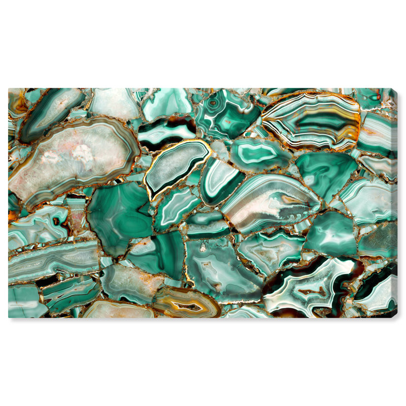 «Agate Emerald Cut Green Abstract», art mural par Art Remedy, Cadre argenté, H 37 po x l 55 po