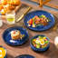 12 Pieces Kitchen Dinnerware Set, Blue Set, Stoneware Dinnerware, Plate And Straight Edge Bowl Set For 4 Person-1921503190