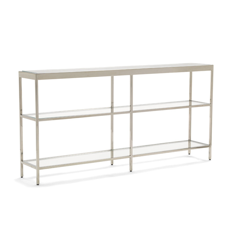 Vienna Low Bookcase W/ Glass Top, (3 Shelves) 27"H x 55"W x 10"D, Polished Stainless Steel