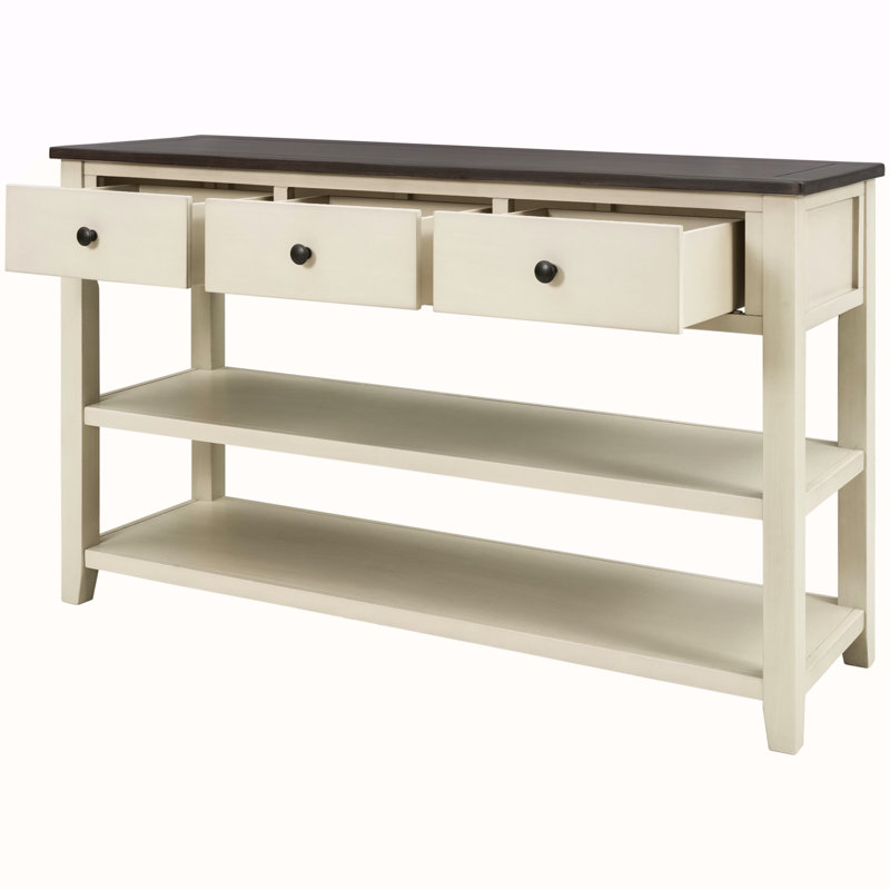 Console rétro avec deux tablettes ouvertes, Espresso, Beige