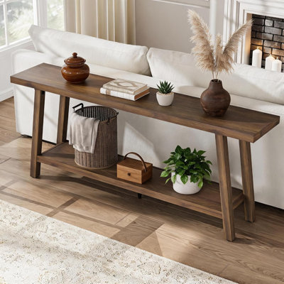 Extra Long Farmhouse Console Table – 70.87" Sturdy Sofa Table for Hallway, Foyer or Living Room, Thick Heavy-Duty Board, Stable Rustic Accent, Anti-Tip Design, Holds 350 Lbs – Brown