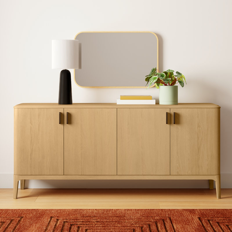 Grif 76'' Natural Oak Sideboard with Antique Brass Hardware