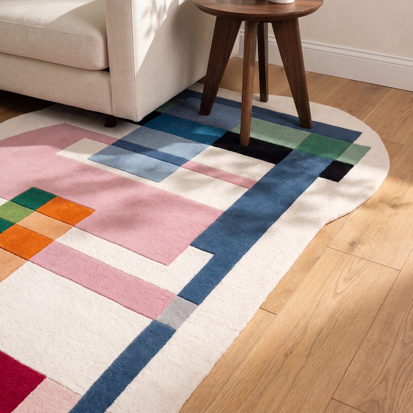 Daylin Ivory Pink Hand-Woven Abstract Rug, Rectangle 5' x 8'