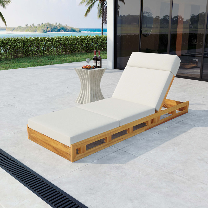 Lounge Chaise With Headrest, Acacia Wood With Water-Resistant Lounge Cushions (3-Fold & 4 Inch) - Matching Version Available