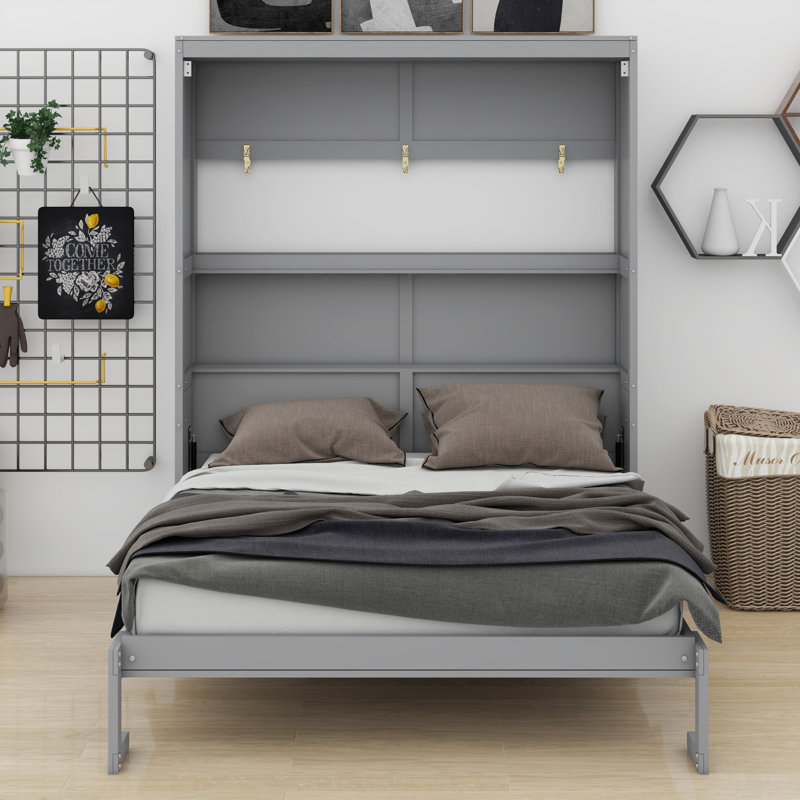 Lit pliant vertical avec tablettes latérales fonctionnelles, Gris