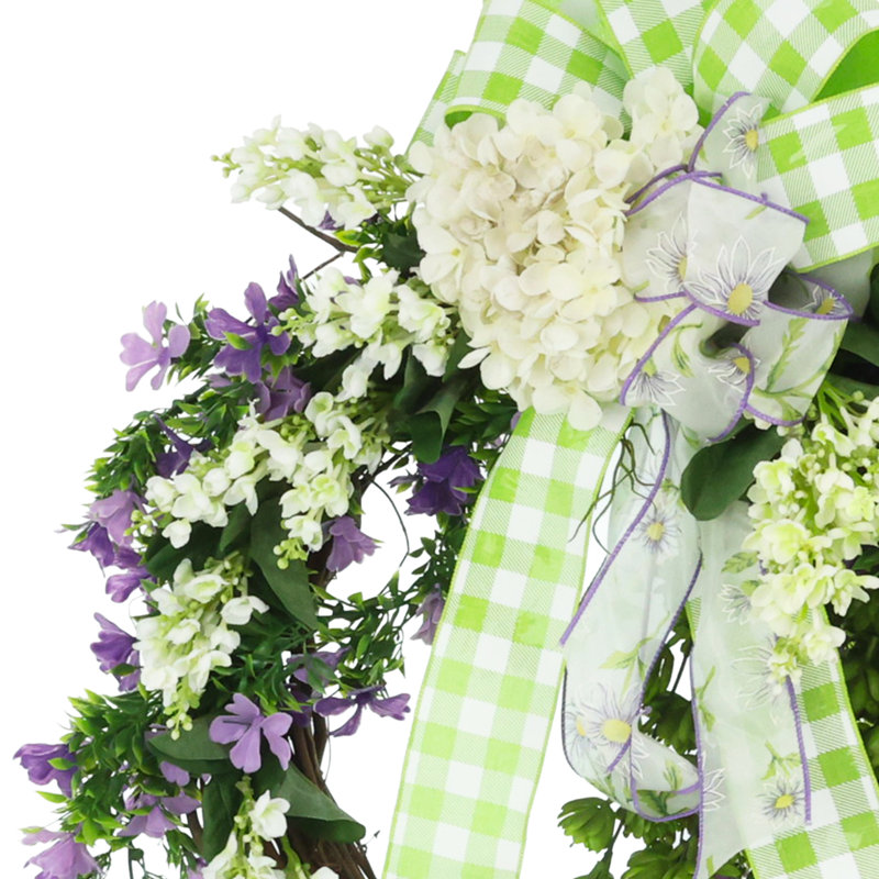 Couronne 24 po avec hortensias, lilas et boucles Sofia