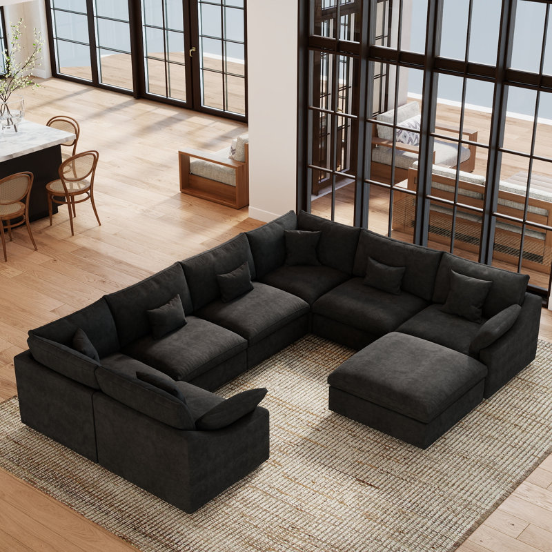 Canapé modulaire Elowen, Lin noir / chenille