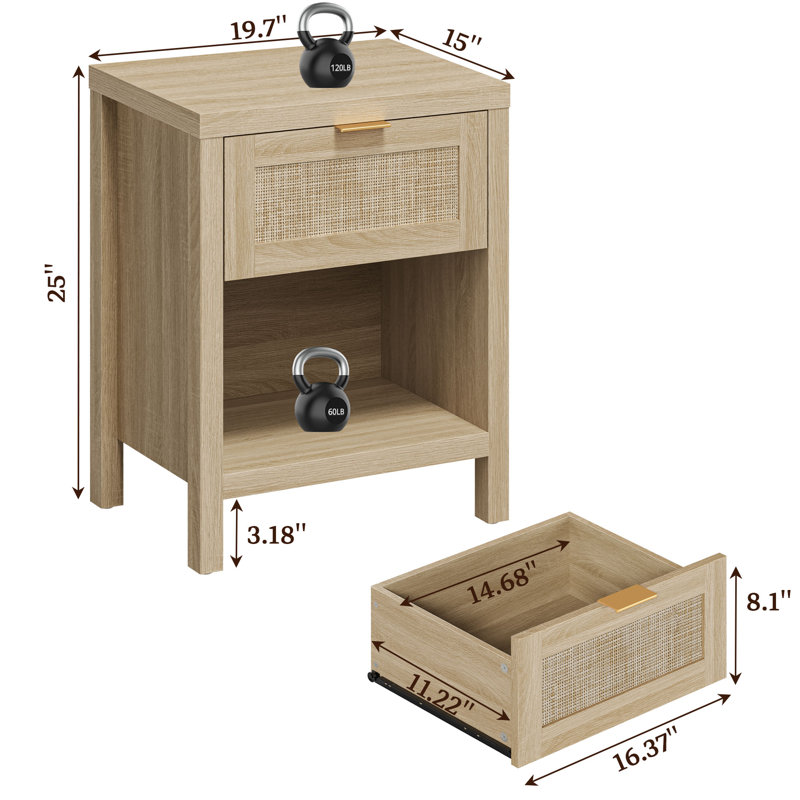 Beason 19.7'' W Particle Board / Chipboard Nightstand, Light Oak