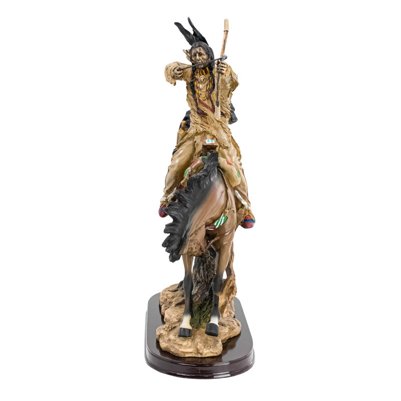 Hand-Painted Resin Native American Hunter Statue on Horse