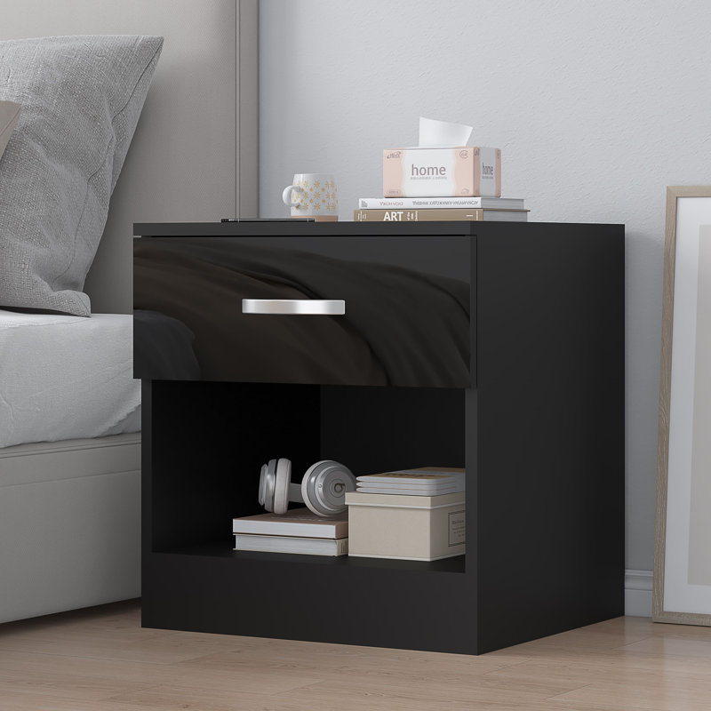 Banos 45cm W Manufactured Wood Bedside Table, Black