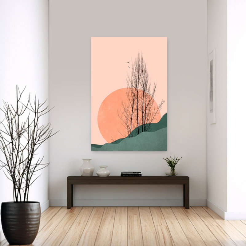 Art contemporain, paysage contemporain abstrait, oiseau, H 60 po x l 40 po
