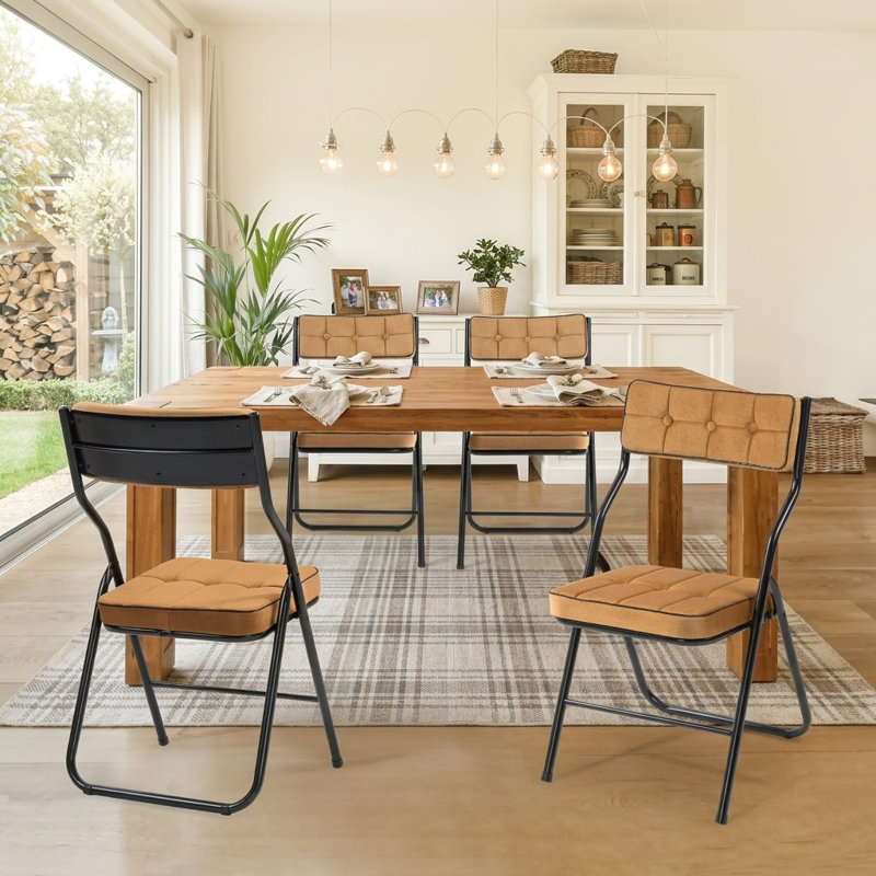 Ensemble de 4 chaises pliantes rembourrées - Chaises de salle à manger rembourrées portables pour les invités, Brun