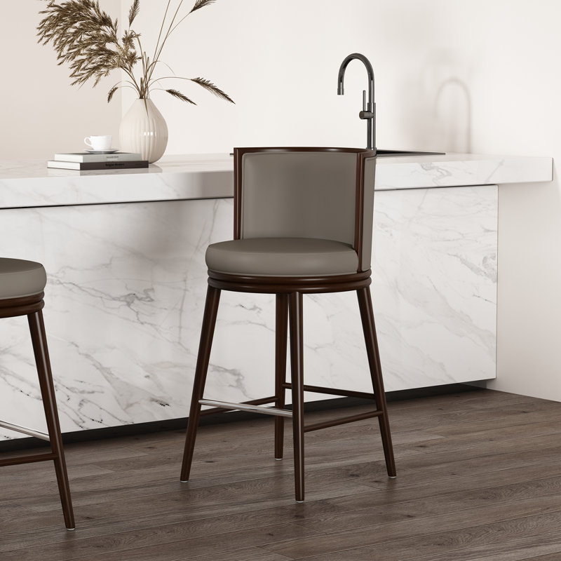 Tabouret de bar rembourré Evalyn, Taupe, Tabouret de bar (siège d'une hauteur de 29,3 po)