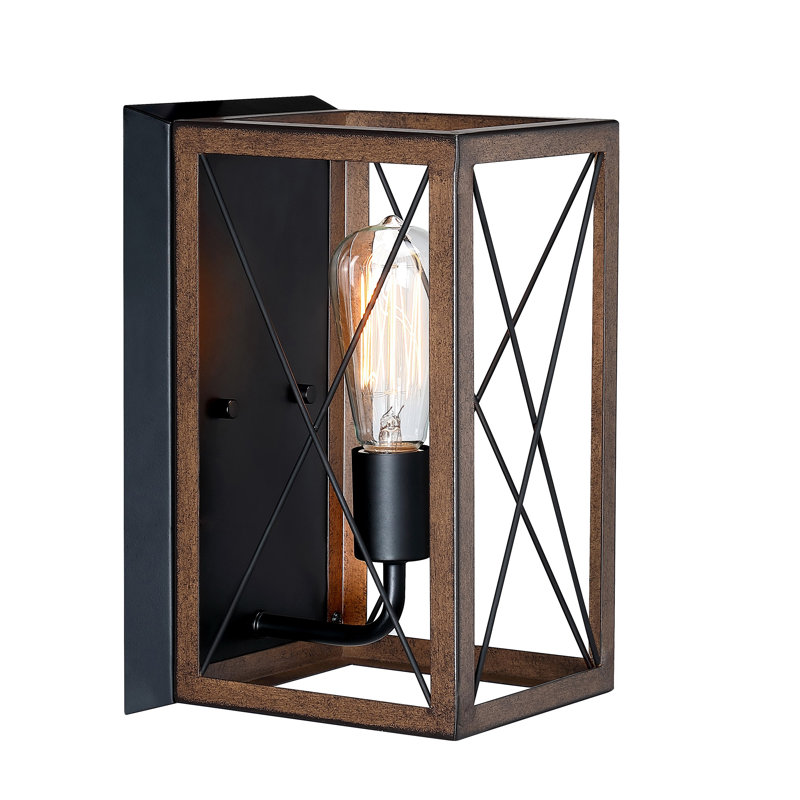 Applique murale lanterne murale 1 lumière H 12 po, Matte Black/Barnwood Accents