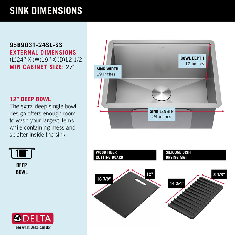 Évier de cuisine simple en acier inoxydable de calibre 16 Delta Rivet ™