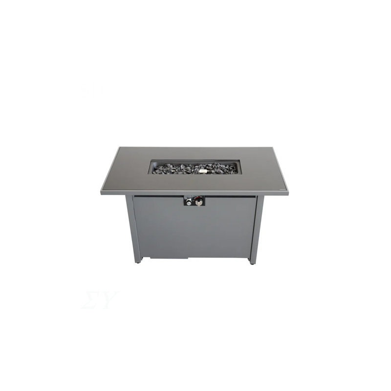 42" Smoked Glass Metal Rectangle Fire Pit