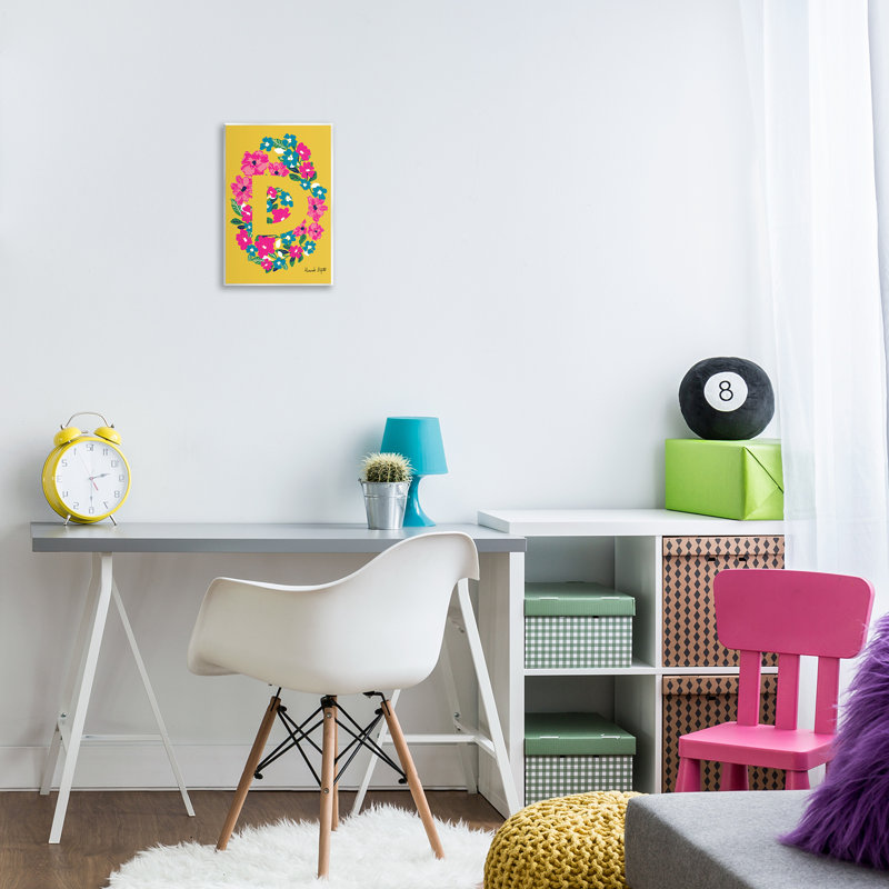"Floral", lettre D, art mural par Hannah Louise Byatt, H 15 po x l 10 po
