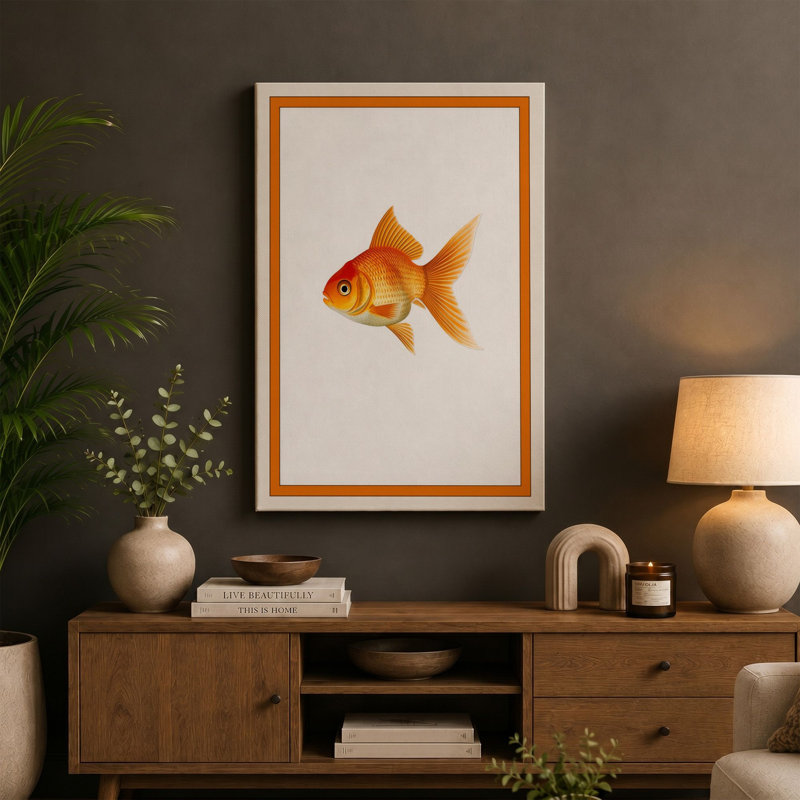 Golden Goldfish Botanical - Wrapped Canvas, 36x24 - 91.4 x 61.0 cm, Sage Border
