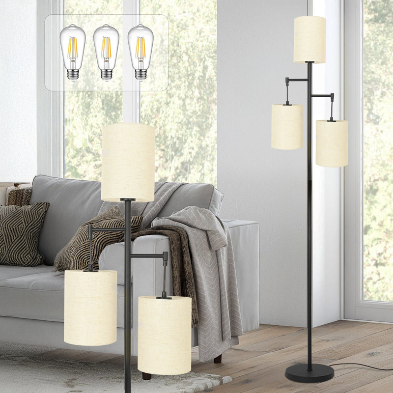 Lampe sur pied Modern Tree avec abat-jour en lin et interrupteur au pied