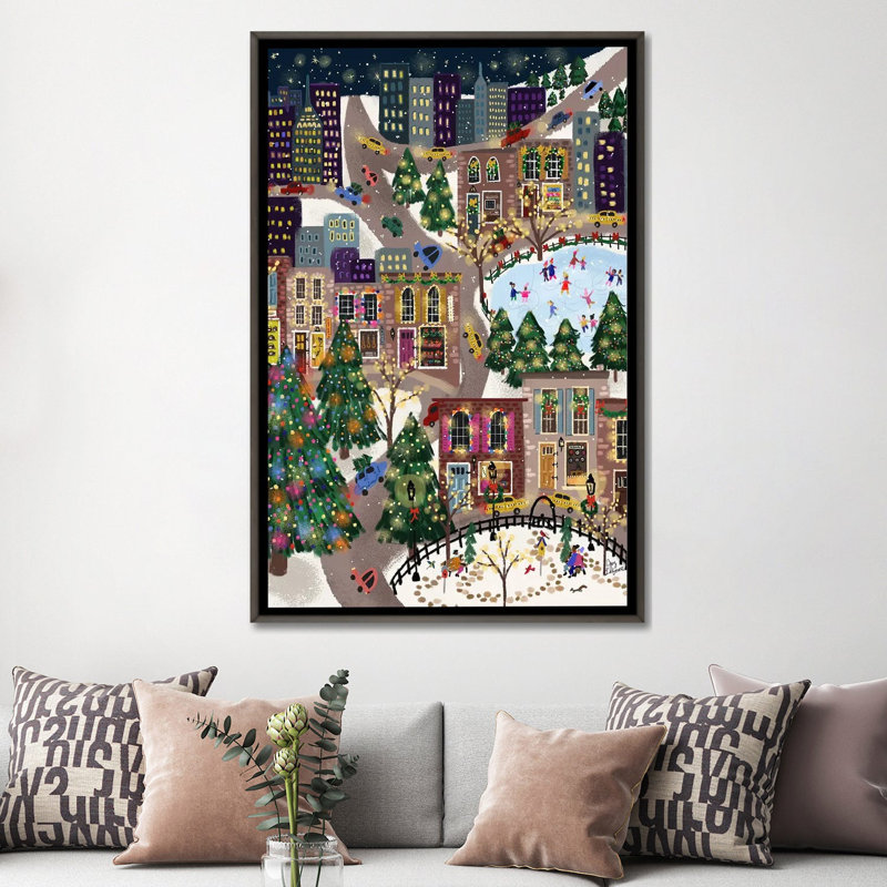 Sparkling City - reproduction d'art murale - toile encadrée, Gris