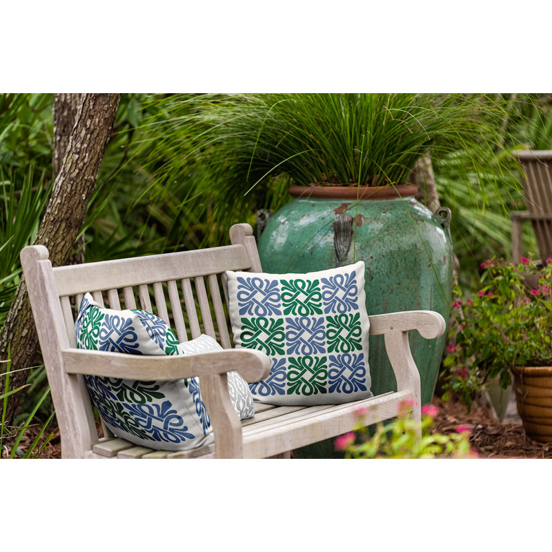 Tropical Resort Geometric Outdoor Reversible Throw Pillow, 18" H x 18" W