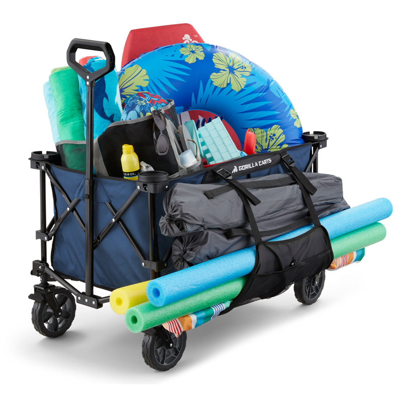 Chariot de plage pliable Gorilla Carts 7 cubes avec lit surdimensionné, noir, Bleu, H 3,23 pi x l 2,1 pi x P 0,2 pi