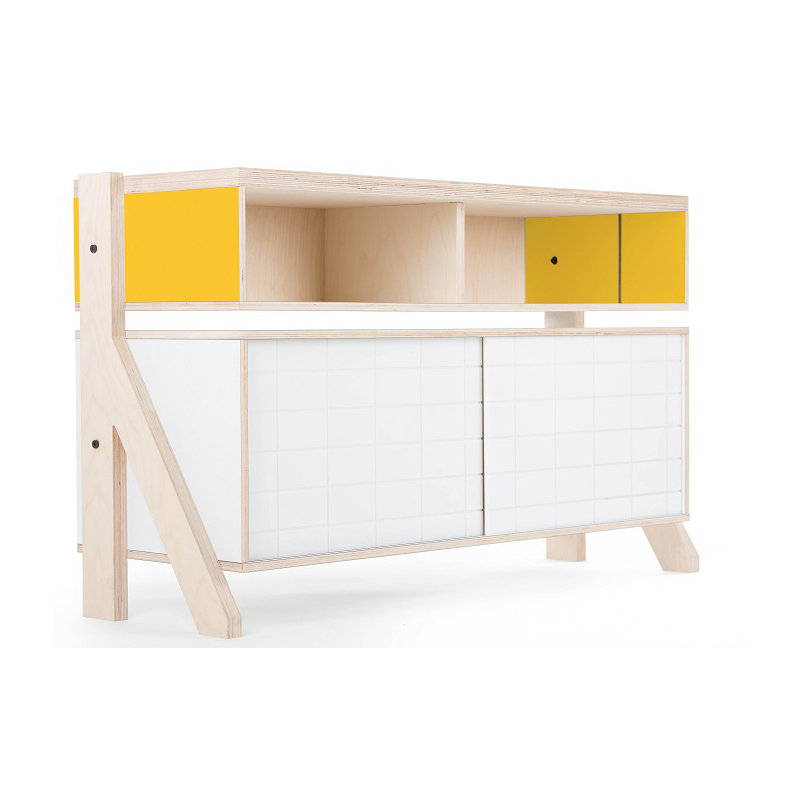 Derrall 115cm Sideboard, White/Canary Yellow and Blue