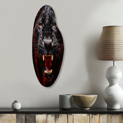 Black Red Panther Stealth And Strength - Asymmetrical Panther Metal Art, Freeform Metal Wall Sculpture Print