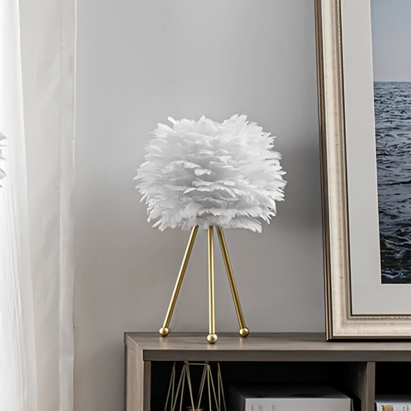 Marjorie Metal Tripod Lamp, White Feather