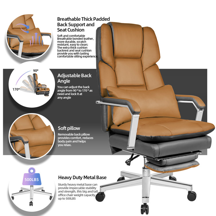 Cranbrook Big and Tall Ergonomic Reclining Executive Office Chair with Foot Rest Hokku Designs Upholstery Color: Brown/Black