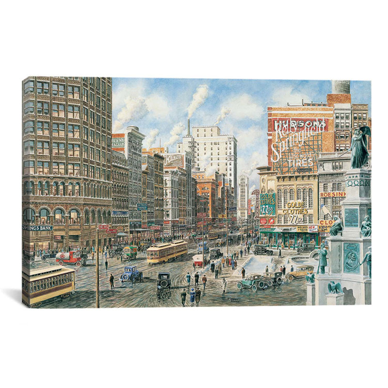 « détroit looking north on woodward », reproduction d’art sur toile Stanton Manolakas, H 11 po x l 26 po x P 1,5 po