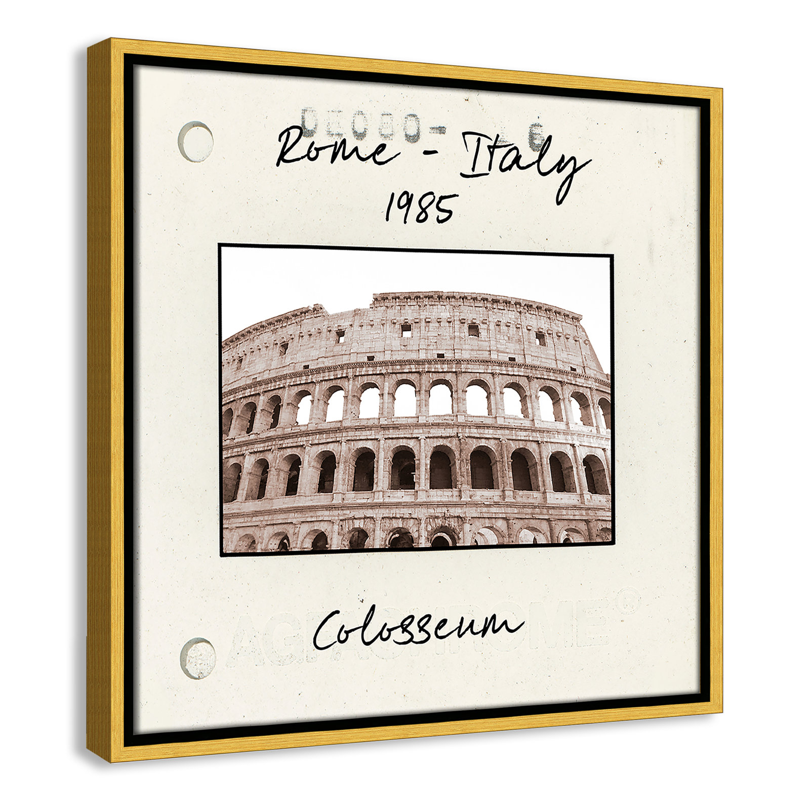 Travel Slide Collection "Rome, Italy - Colosseum" Print, 17.5" H x 17.5" W x 2" D, Gold Floater Framed Canvas