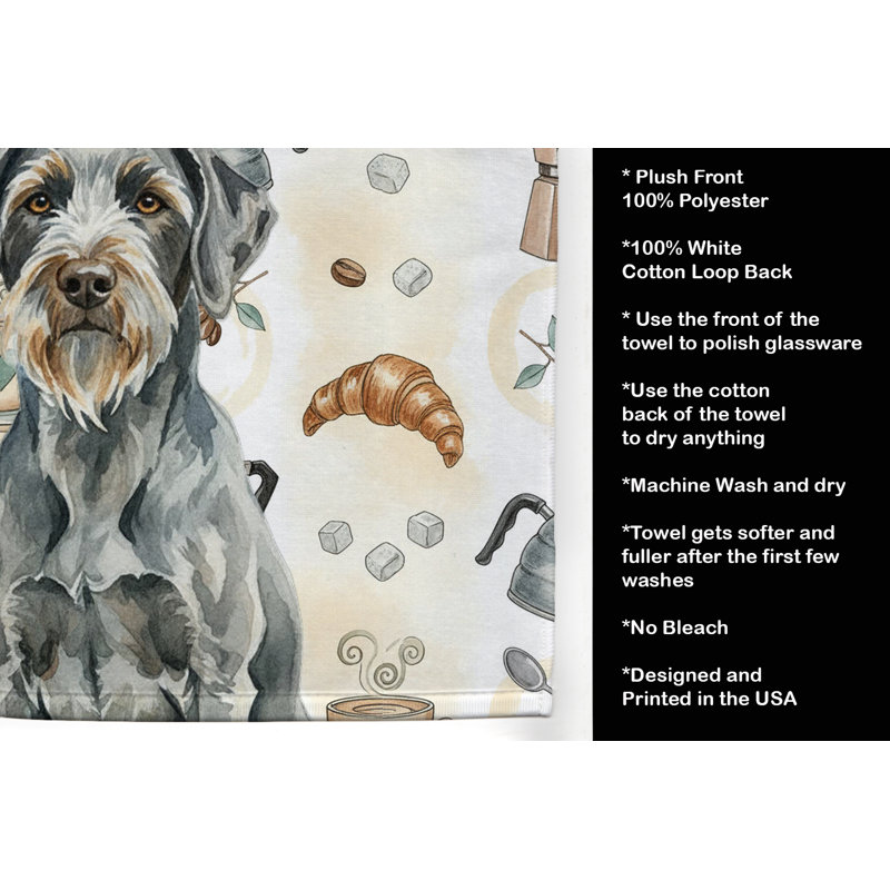 Steel Gray Wirehaired Pointing Griffon Coffee Bar Kitchen Towel, Steel Gray Wirehaired Pointing Griffon
