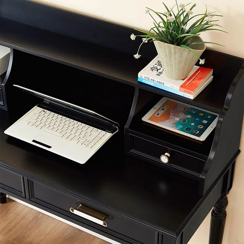 Bureau de direction rectangulaire en bois massif noir avec tiroirs, 44,09 po H * 47,24 po L * 19,69 po P