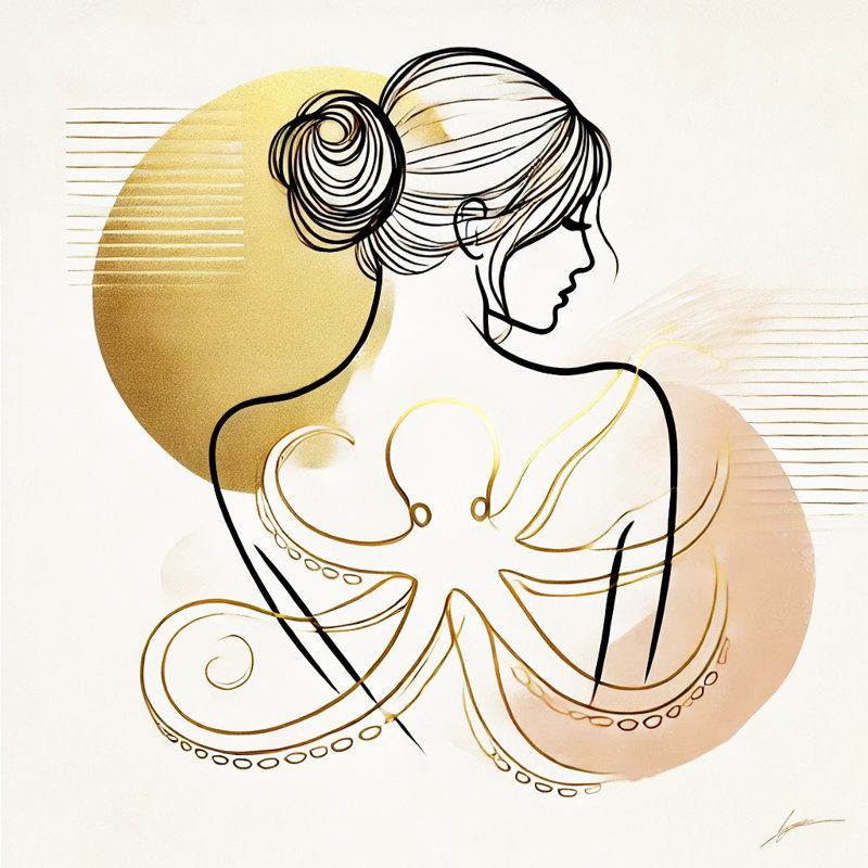 Golden Elegance: Octopus, art sur toile tendue, H 12 po x l 12 po x P 1 po